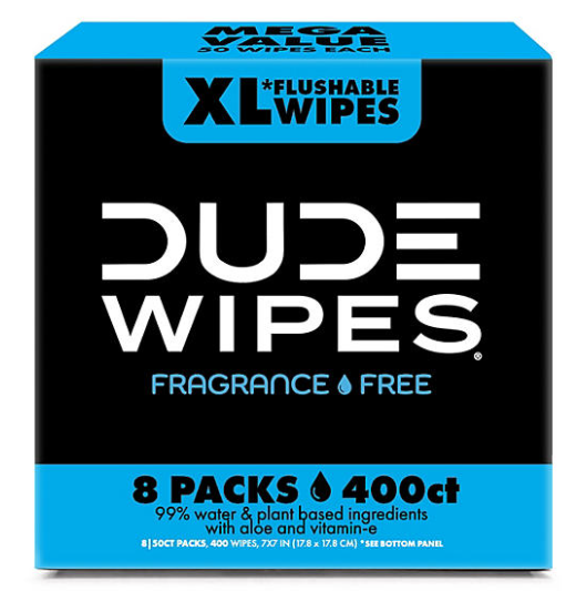 DUDE WIPES XL Flushable Wipes, Fragrance Free, 8 ct., 400 wipes