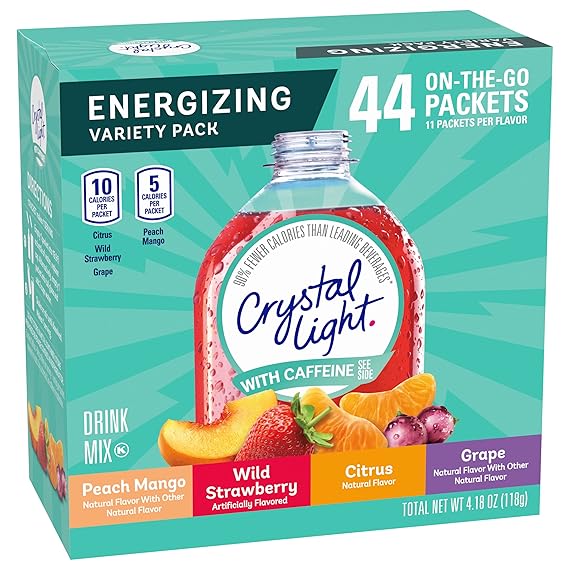 Crystal Light Energy Citrus, Grape, Peach Mango, & Wildy Strawberry Powdered Drink Mix Singles Variety Pack (44 ct. On-the-Go Individual Packets)