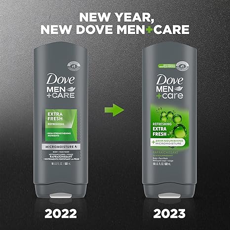 DOVE MEN + CARE Body Wash Extra Fresh for Men's Skin Care Body Wash Effectively Washes Away Bacteria While Nourishing Your Skin, 18 Fl Oz (Pack of 4)