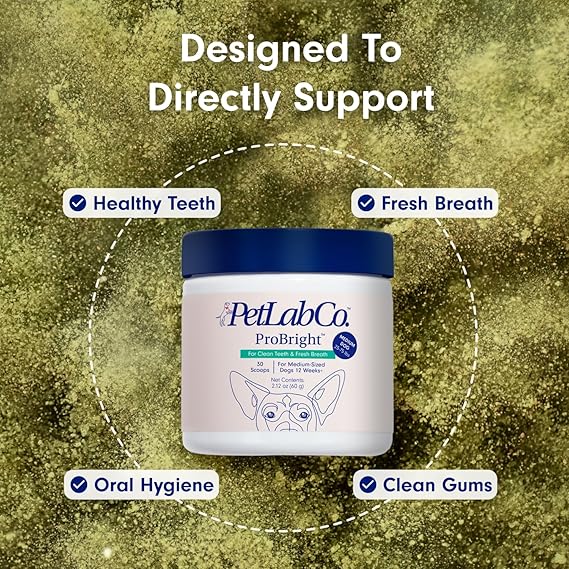 PetLab Co ProBright Dental Powder Dog Breath Freshener Teeth Cleaning Made Easy Targets Tartar & Bad