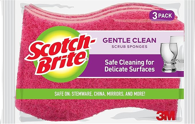 Scotch-Brite Gentle Clean Delicate Scrub Sponges, For Washing Dishes and Cleaning Kitchen, 3 Scrub Sponges